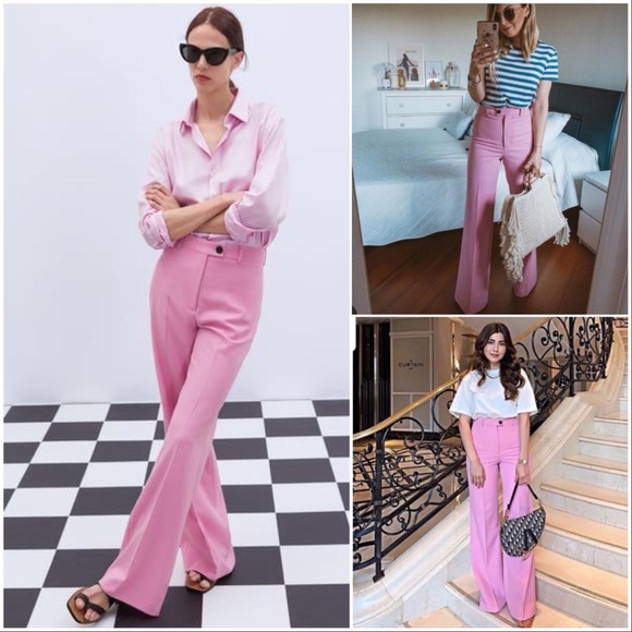 zara pink wide leg trousers